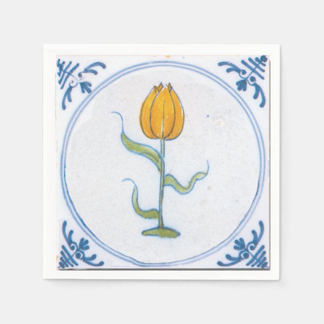 Guardanapo De Papel Delft Blue Yellow Tulip Art Paper napkin (Frente)