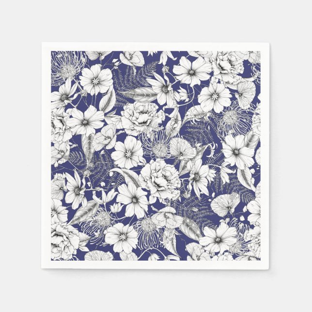 Guardanapo De Papel Delicar borras pretas desenhando peônias (Frente)