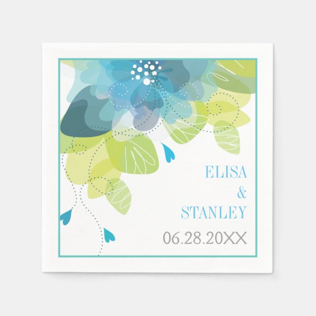 Guardanapo De Papel Delicar flores azuis casamento floral (Frente)