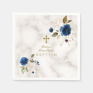 Guardanapo De Papel Delicar Flores Azuis Douradas Batismo Dourado