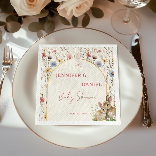 Guardanapo De Papel Delicate Beige Wildflower Chá de fraldas Bunny (Criador carregado)