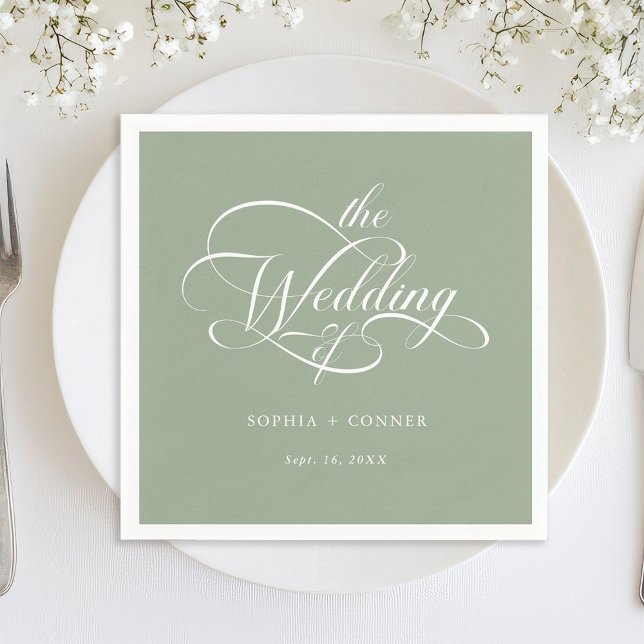 Guardanapo De Papel Delicate Elegant Script Wedding Sage Green (Criador carregado)