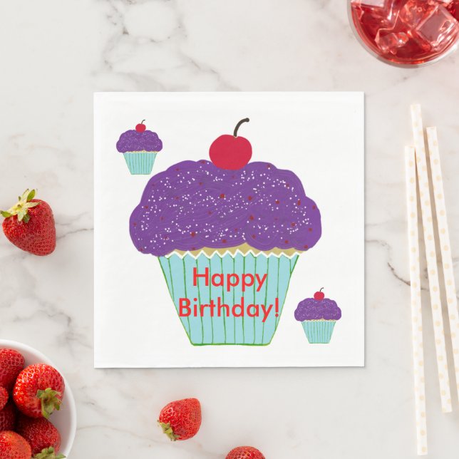 Guardanapo De Papel Deliciosos Cupcakes de Cereja com Cobertura Roxa d (Insitu)