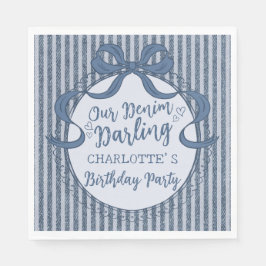 Guardanapo De Papel Denim Coquette Bow Blue Jean Baby Birthday