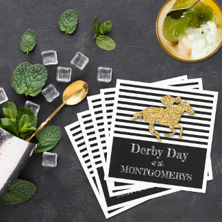 Guardanapo De Papel Derby Dourado Cavalo de Corrida Black and White St