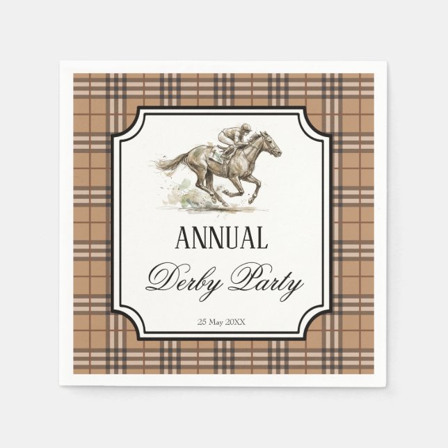 Guardanapo De Papel Derby horse racing party elegant gingham (Frente)