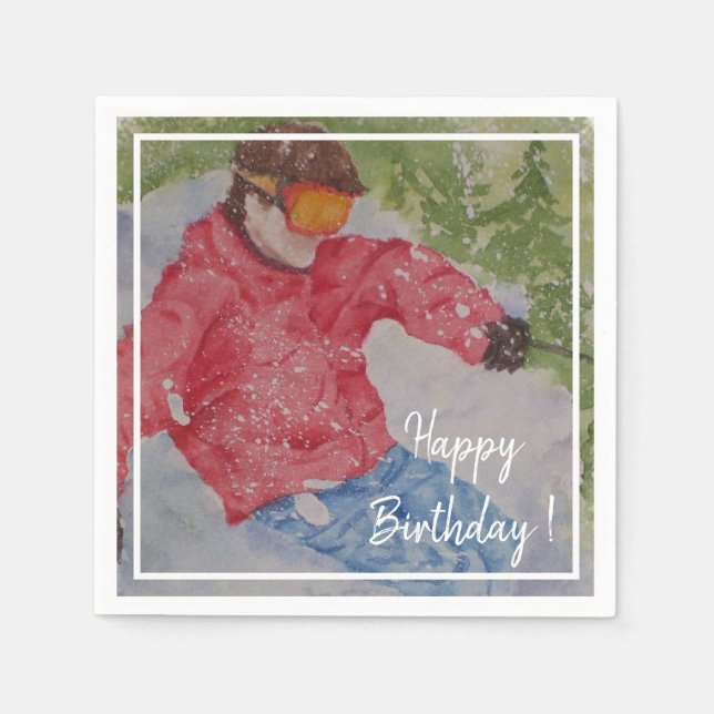 Guardanapo De Papel Descida Skier Happy Birthday (Frente)
