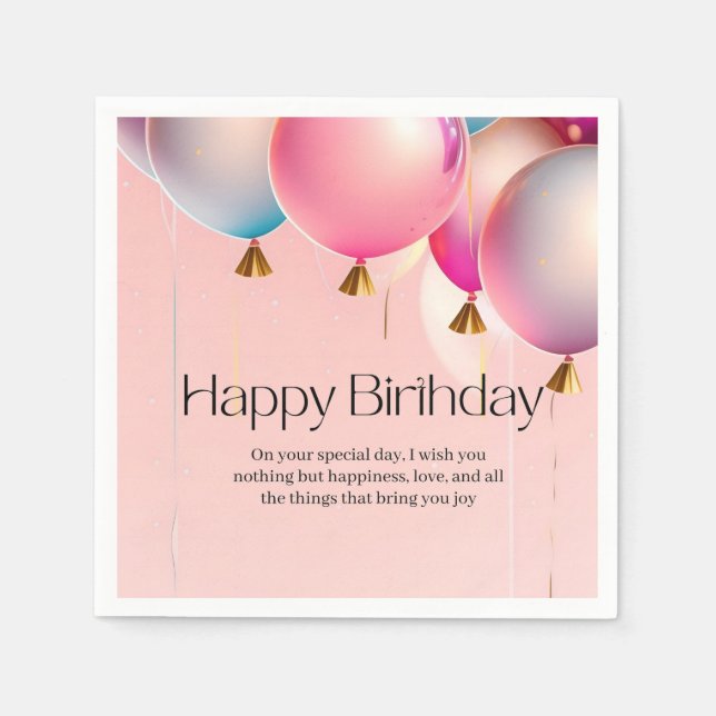 Guardanapo De Papel Desejos de Aniversário Rosa (Frente)