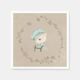 Guardanapo De Papel Desenhar A Mão Vintage Com Urso De Teddy Adorável