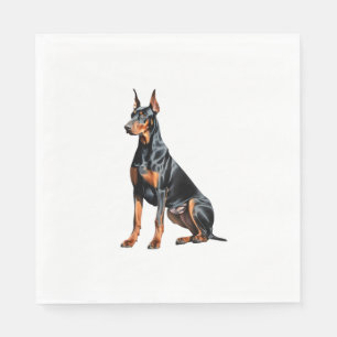Guardanapo De Papel Desenho a lápis a cores de um Doberman Pinscher. E
