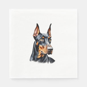 Guardanapo De Papel Desenho a lápis a cores de um Doberman Pinscher. E