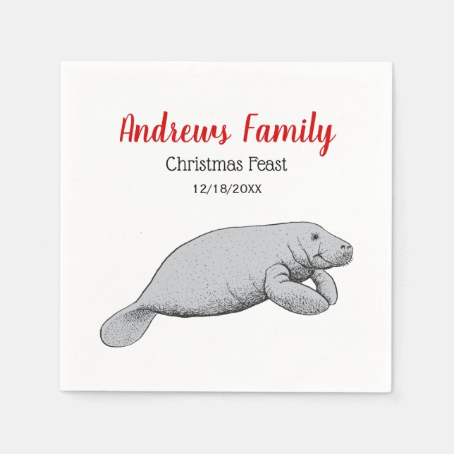 Guardanapo De Papel Desenho Antigo de Peixe-boi de Natal (Frente)