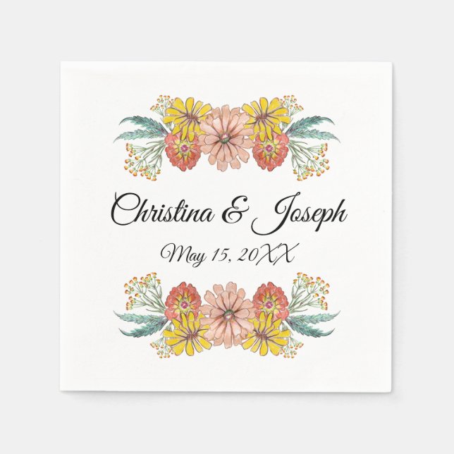 Guardanapo De Papel Desenho de Arte Zinnia - Texto Personalizado (Frente)