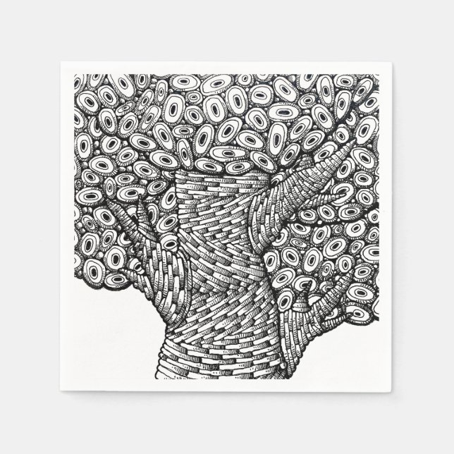 Guardanapo De Papel Desenho de árvore abstrata com formas ovais de des (Frente)