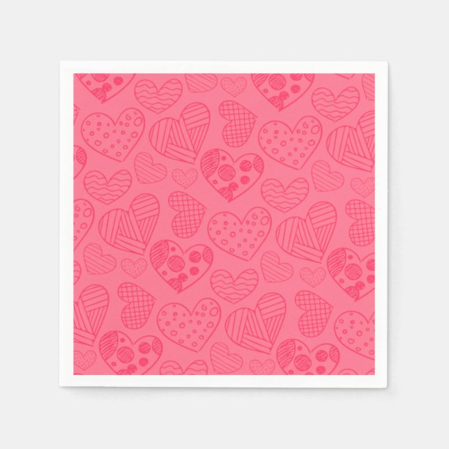 Guardanapo De Papel Desenho de Corações Rosa (Frente)