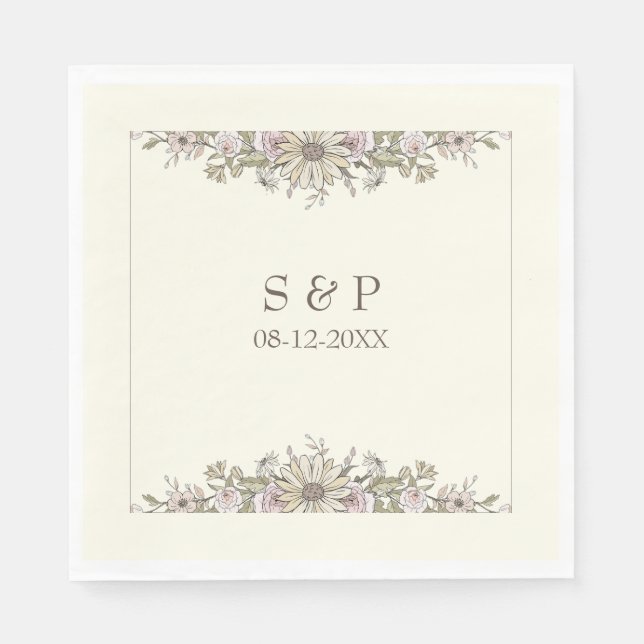 Guardanapo De Papel Desenho de flores marfim casamento romântico (Frente)
