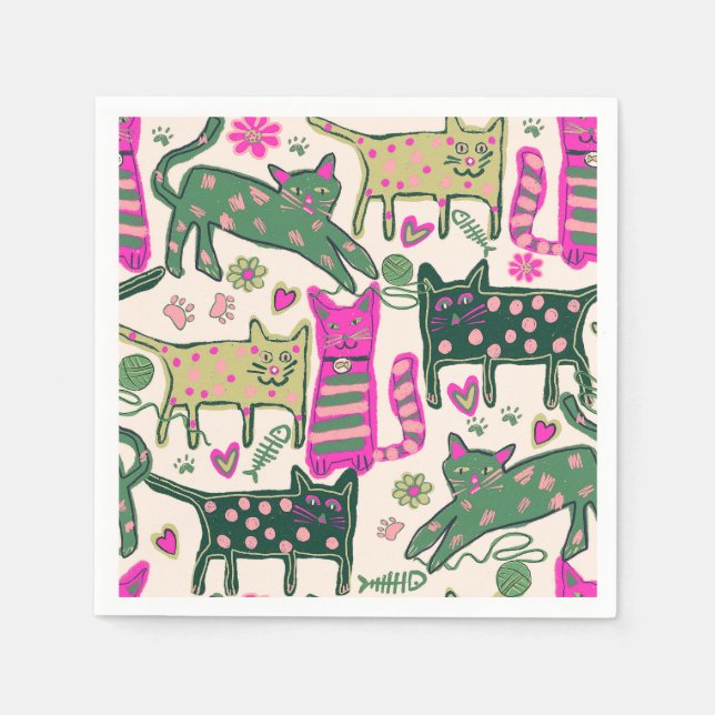 Guardanapo De Papel Desenho de Gatos Retrô (Frente)