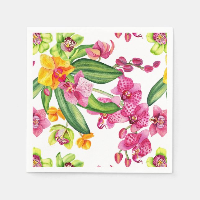 Guardanapo De Papel Desenho de Orquídeas em Aquarela 18   (Frente)