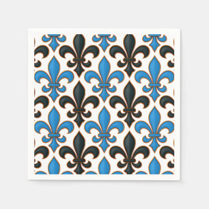Guardanapo De Papel Desenho de padrão barroco azul preto Fleur-de-lis