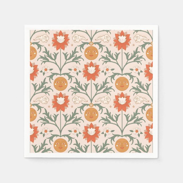 Guardanapo De Papel Desenho de padrão contínuo de explosão solar flora (Frente)