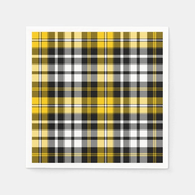 Guardanapo De Papel Desenho de padrão xadrez escocês em amarelo preto  (Frente)