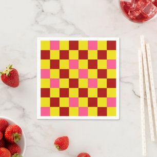 Guardanapo De Papel Desenho de padrão xadrez vermelho amarelo rosa