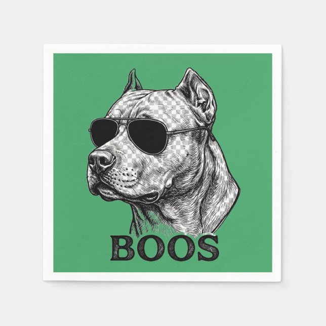 Guardanapo De Papel Desenho de tatuagem de Pitbull com óculos de sol B (Frente)