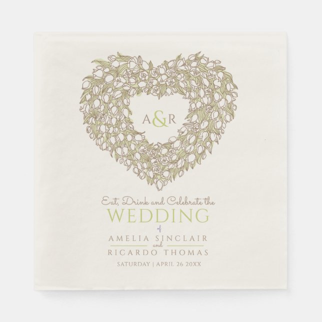 Guardanapo De Papel Desenho de tinta da tulipa de creme de monograma d (Frente)