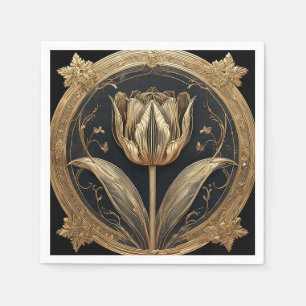 Guardanapo De Papel Desenho de Tulipa Dourada e Preta