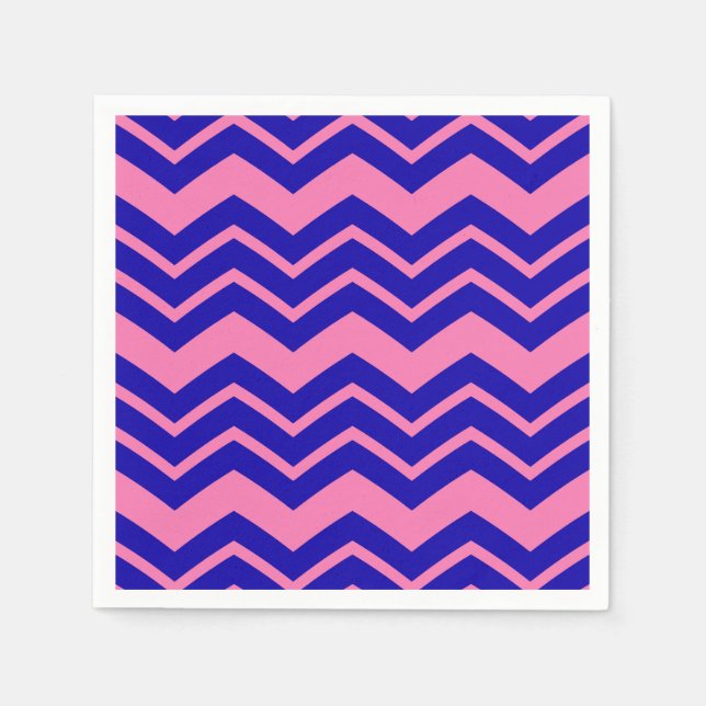 Guardanapo De Papel Desenho de Ziguezague Chevron Rosa Azul (Frente)