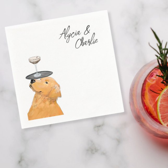 Guardanapo De Papel Desenho fofo do recuperador de ouros com bebidas (Criador carregado)