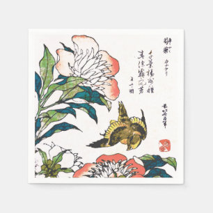 Guardanapo De Papel Desenho, peônias e pardal japoneses do vintage