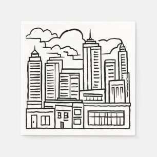 Guardanapo De Papel Desenho Preto e Branco da Silhueta da Cidade