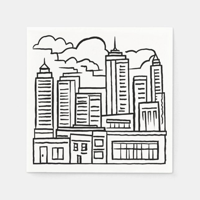 Guardanapo De Papel Desenho Preto e Branco da Silhueta da Cidade (Frente)