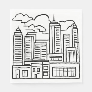 Guardanapo De Papel Desenho Preto e Branco da Silhueta da Cidade