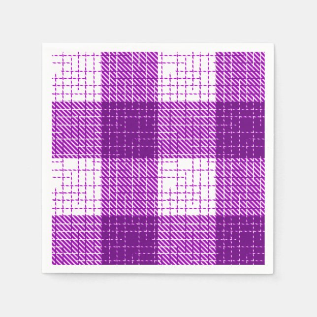 Guardanapo De Papel Desenho Xadrez Quadriculado Ousado Roxo e Branco (Frente)