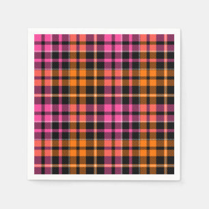 Guardanapo De Papel Desenho Xadrez Tartan Preto Rosa Laranja