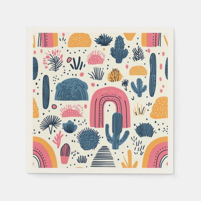 Guardanapo De Papel Deserto de Boho com Cactus e Rainbows (Frente)