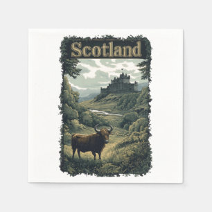Guardanapo De Papel Design da Escócia: Highland Cow, Castle e Scenery