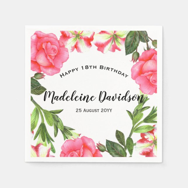 Guardanapo De Papel Design das flores vermelhas e rosa das aquarelas (Frente)