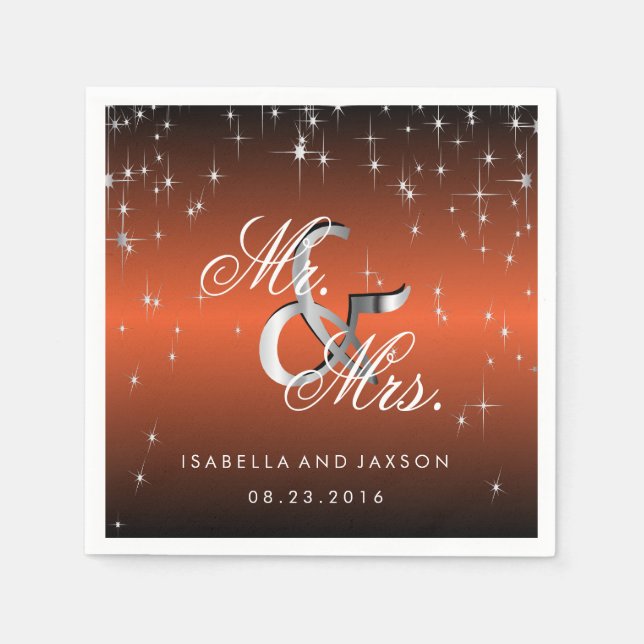 Guardanapo De Papel Design das luzes das estrelas laranja metálicas (Frente)