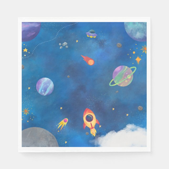 Guardanapo De Papel Design de Aquarela Espacial - Azul Escuro (Frente)