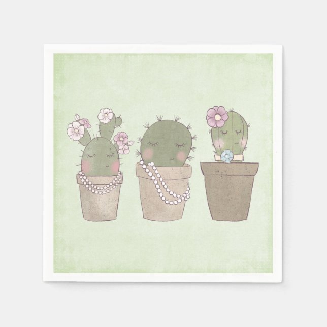 Guardanapo De Papel Design de Aquarela Smiling Cactus Trio (Frente)