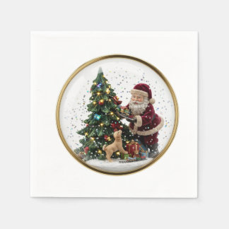 Guardanapo De Papel Design de árvore de Natal com Papai Noel e cachorr