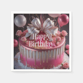 Guardanapo De Papel Design de Bolo de Aniversário Rosa e Dourado Elega