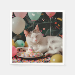 Guardanapo De Papel Design de Celebração de Aniversário de Gato Adoráv