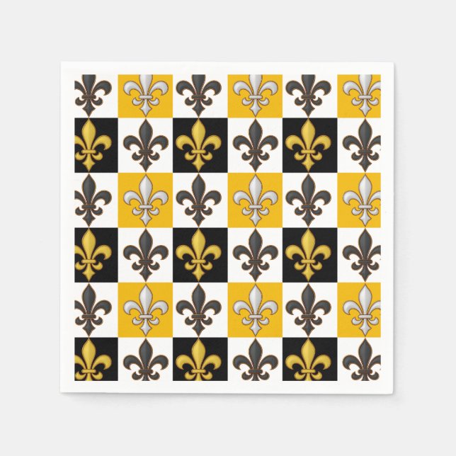 Guardanapo De Papel Design de Fleur-de-lis, branco-amarelo, com verifi (Frente)