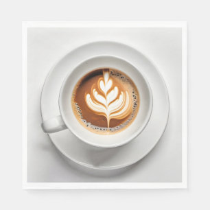 Guardanapo De Papel Design De Folha Cappucccino Na Taça Branca