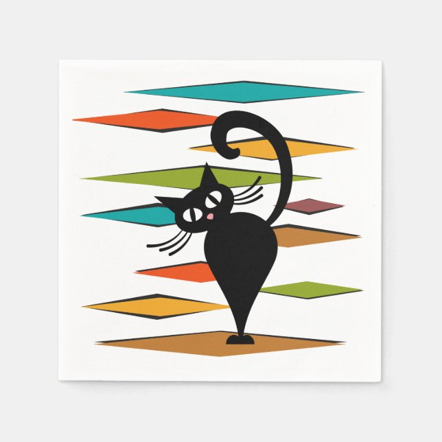 Guardanapo De Papel design de gato preto meio século (Frente)