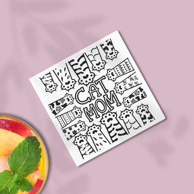 Guardanapo De Papel Design de Impressão de Paw Mãe de Gato Preto e Bra (Criador carregado)